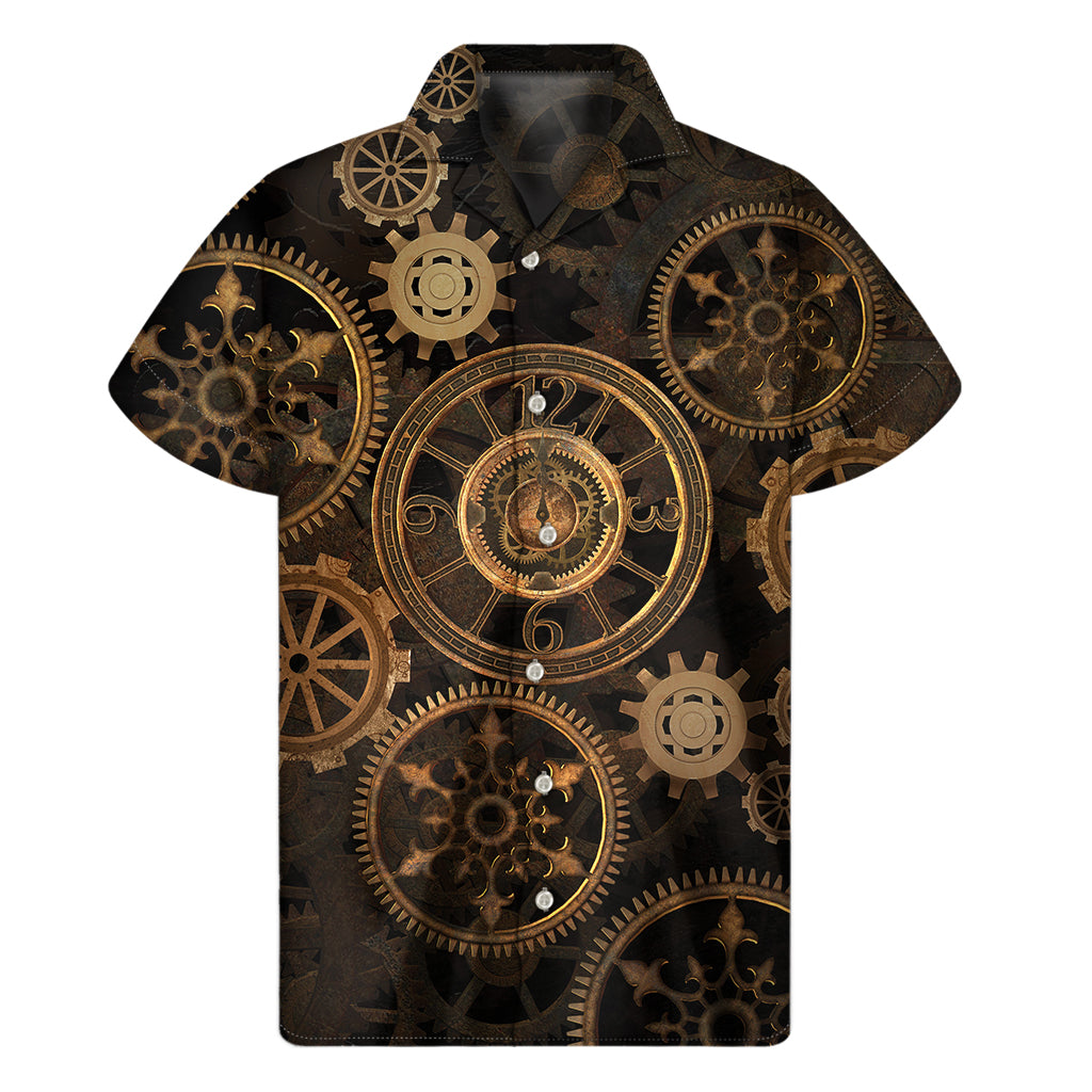 Vintage Steampunk Gears Print Men's Short Sleeve Shirt