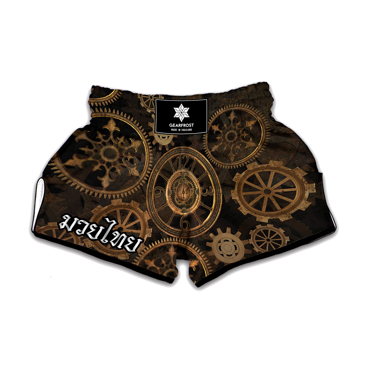 Vintage Steampunk Gears Print Muay Thai Boxing Shorts