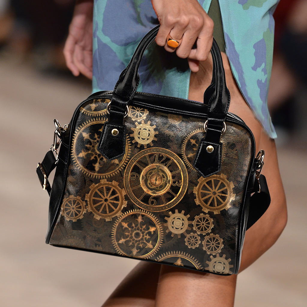 Vintage Steampunk Gears Print Shoulder Handbag