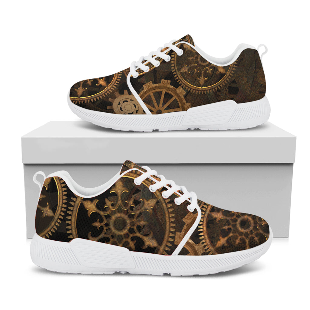 Vintage Steampunk Gears Print White Athletic Shoes