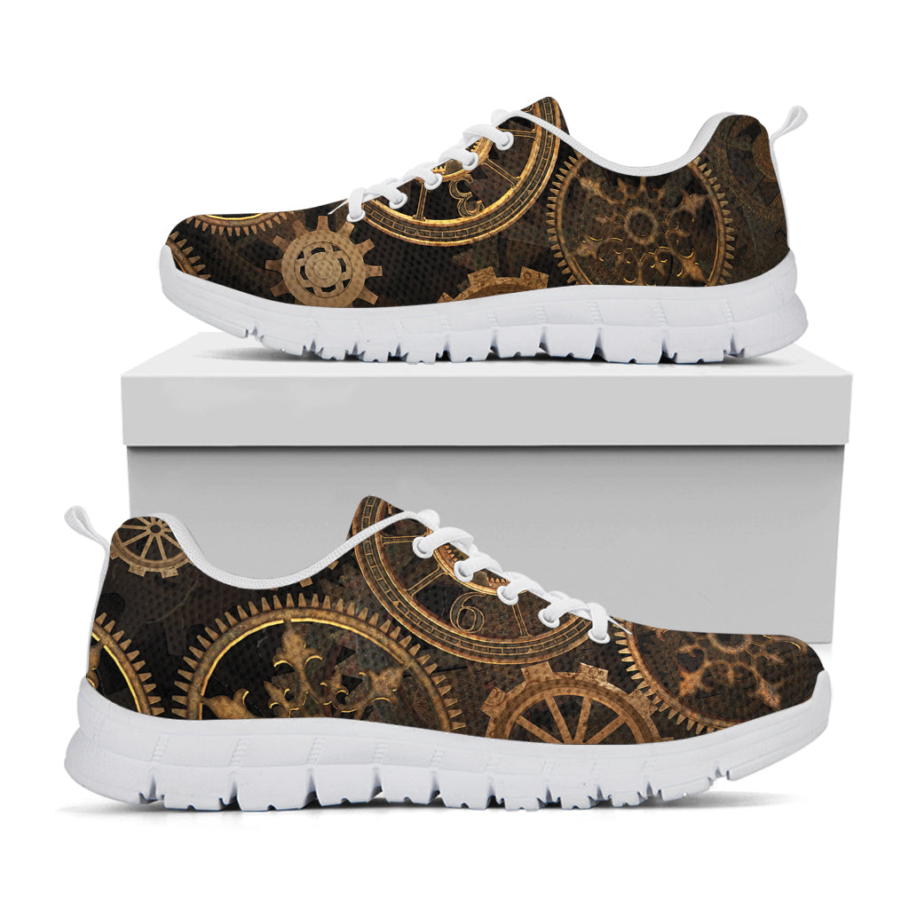 Vintage Steampunk Gears Print White Sneakers