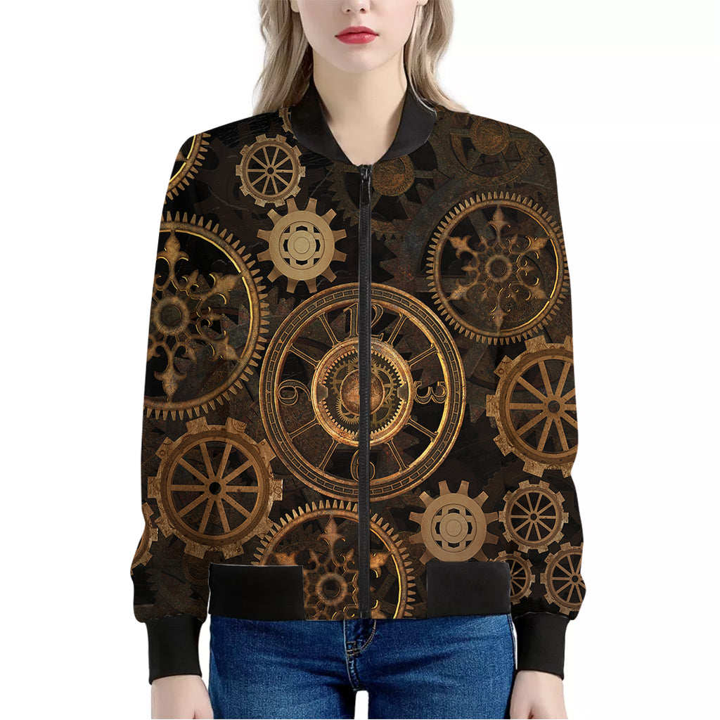 Vintage Steampunk Gears Print Women's Bomber Jacket