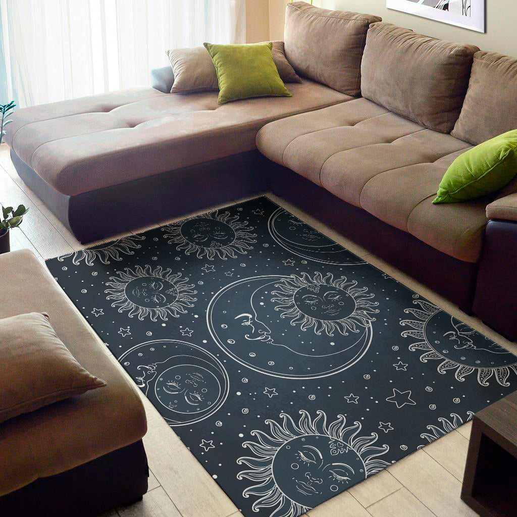 Vintage Sun And Moon Pattern Print Area Rug