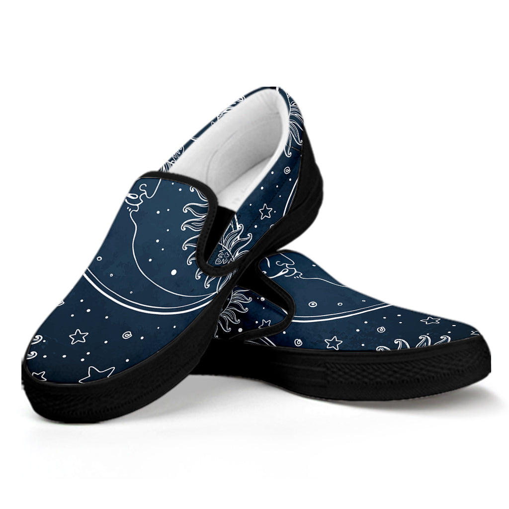 Vintage Sun And Moon Pattern Print Black Slip On Shoes