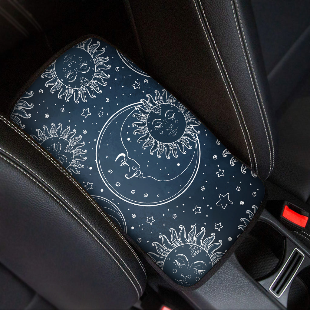 Vintage Sun And Moon Pattern Print Car Center Console Cover