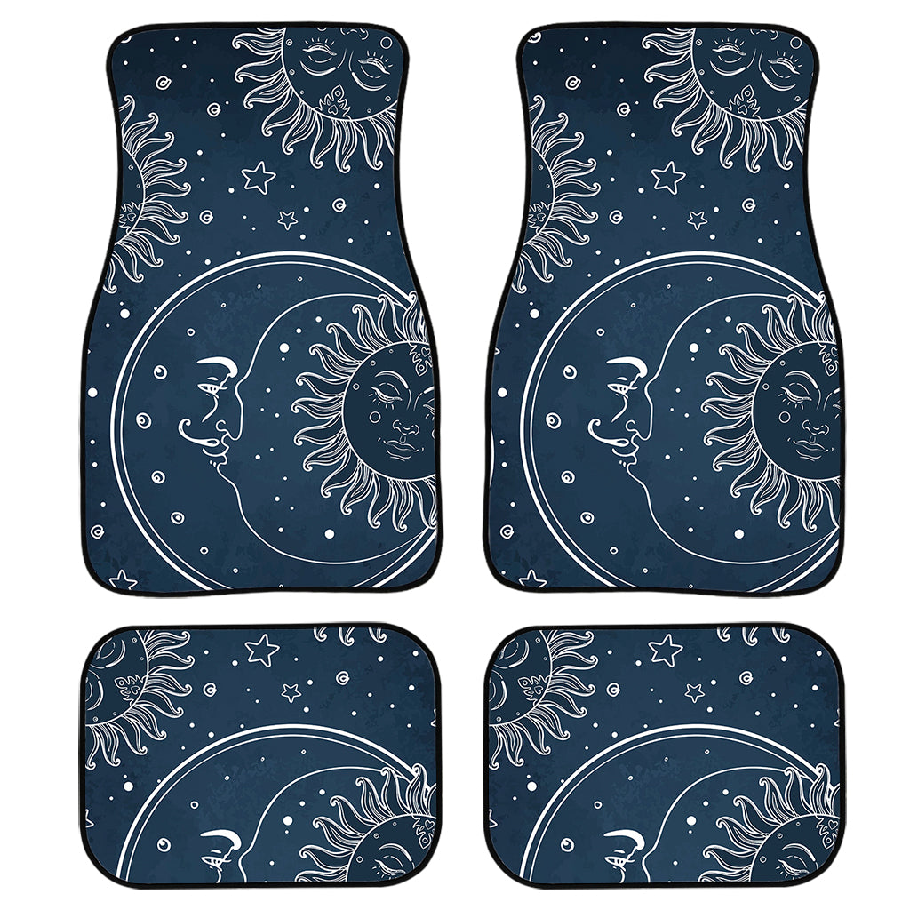 Vintage Sun And Moon Pattern Print Front and Back Car Floor Mats