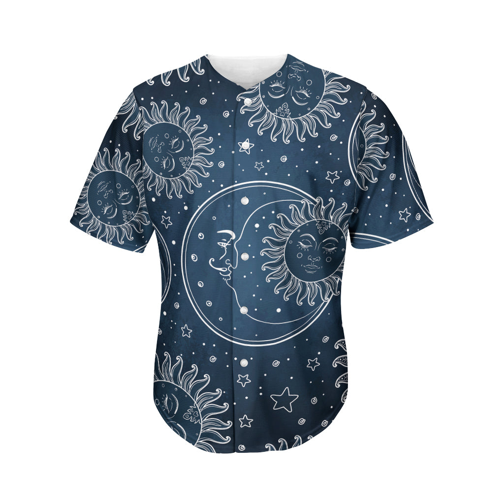 Vintage Sun And Moon Pattern Print Men's Baseball Jersey