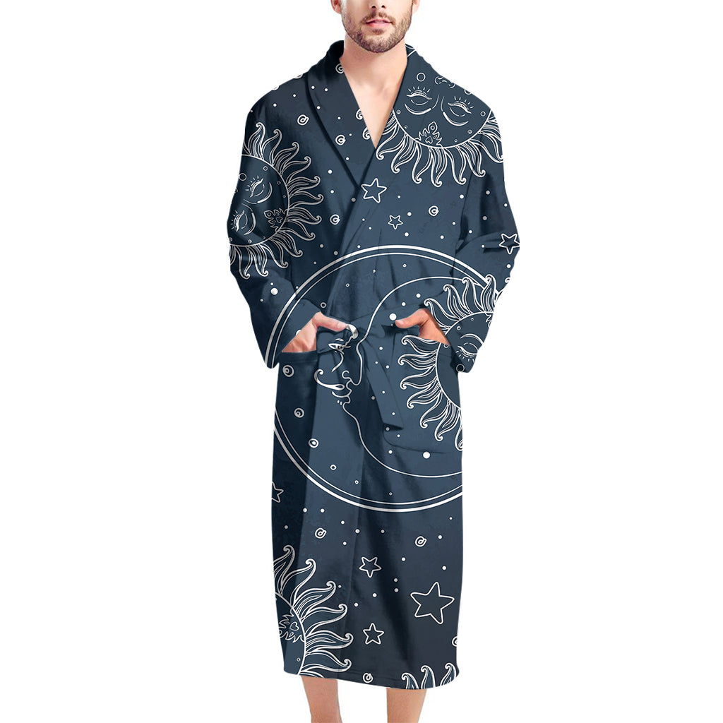 Vintage Sun And Moon Pattern Print Men's Bathrobe