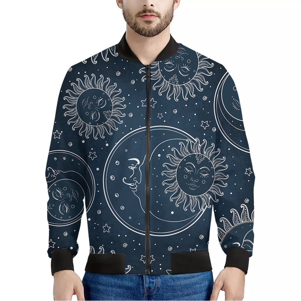 Vintage Sun And Moon Pattern Print Men's Bomber Jacket