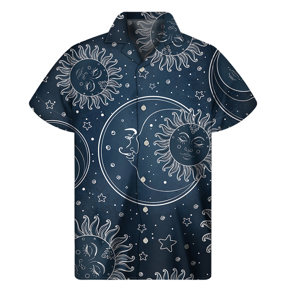 Vintage Sun And Moon Pattern Print Men's Short Sleeve Shirt