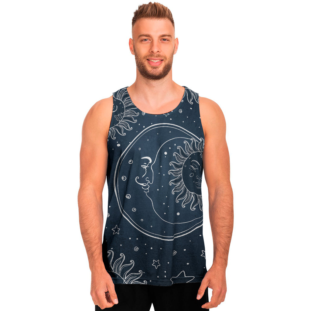 Vintage Sun And Moon Pattern Print Men's Tank Top