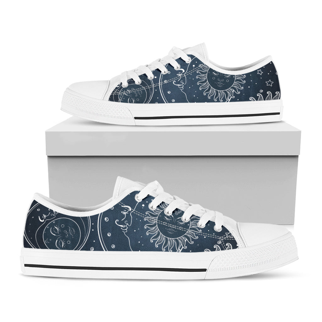 Vintage Sun And Moon Pattern Print White Low Top Shoes