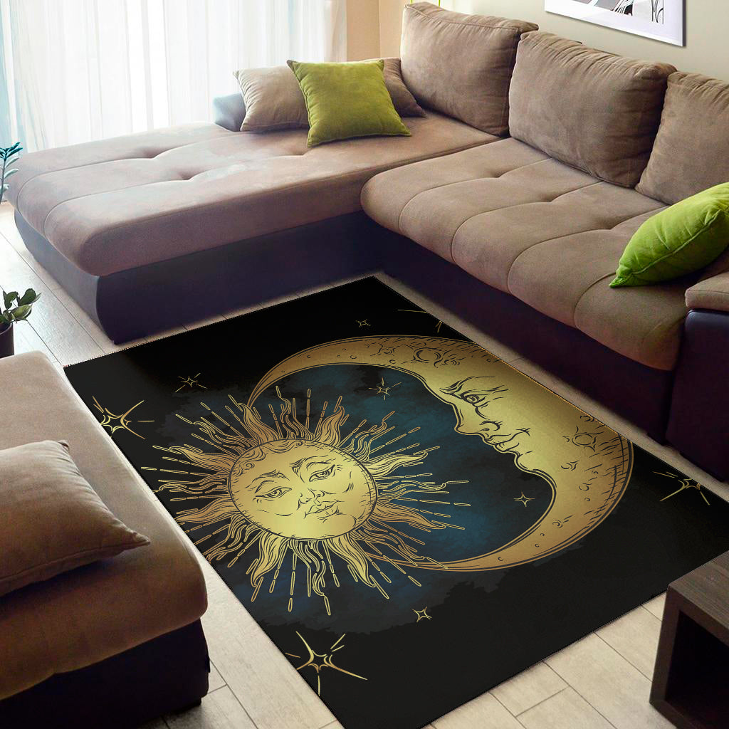 Vintage Sun And Moon Print Area Rug