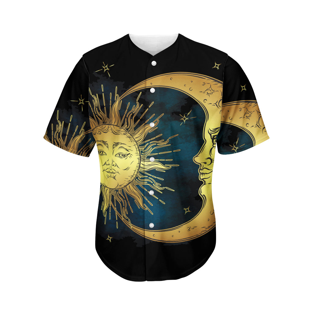 Vintage Sun And Moon Print Men's Baseball Jersey