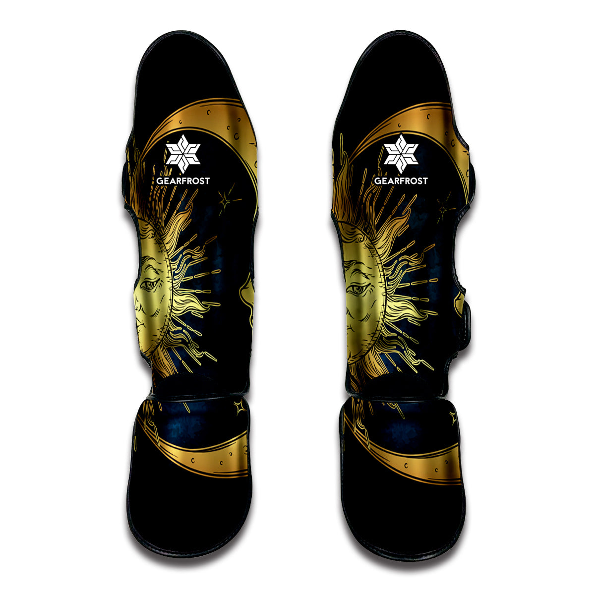 Vintage Sun And Moon Print Muay Thai Shin Guards