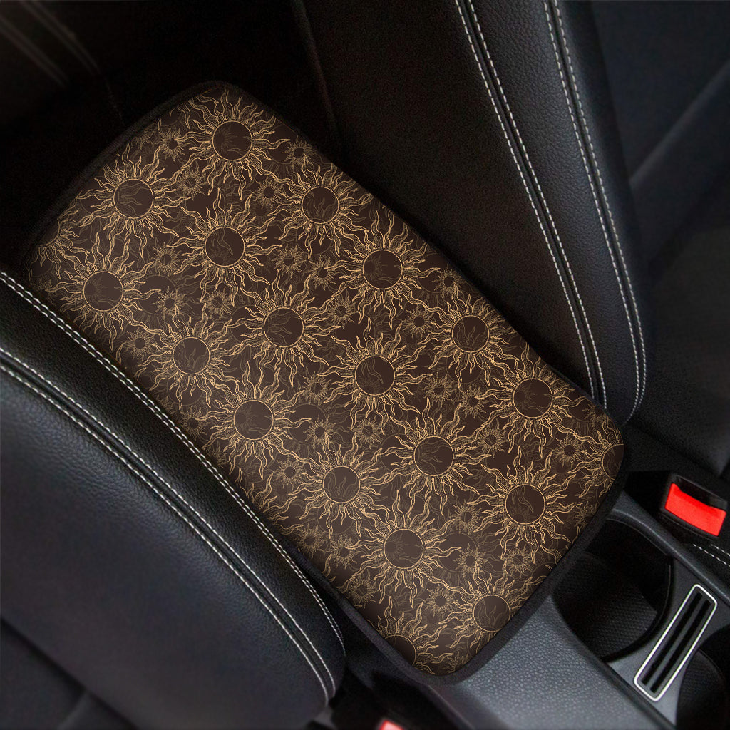 Vintage Sun Pattern Print Car Center Console Cover