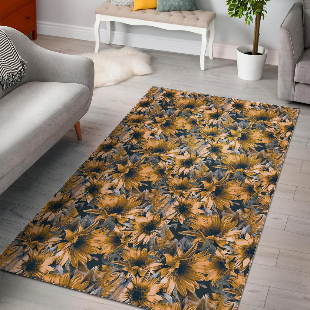 Vintage Sunflower Pattern Print Area Rug