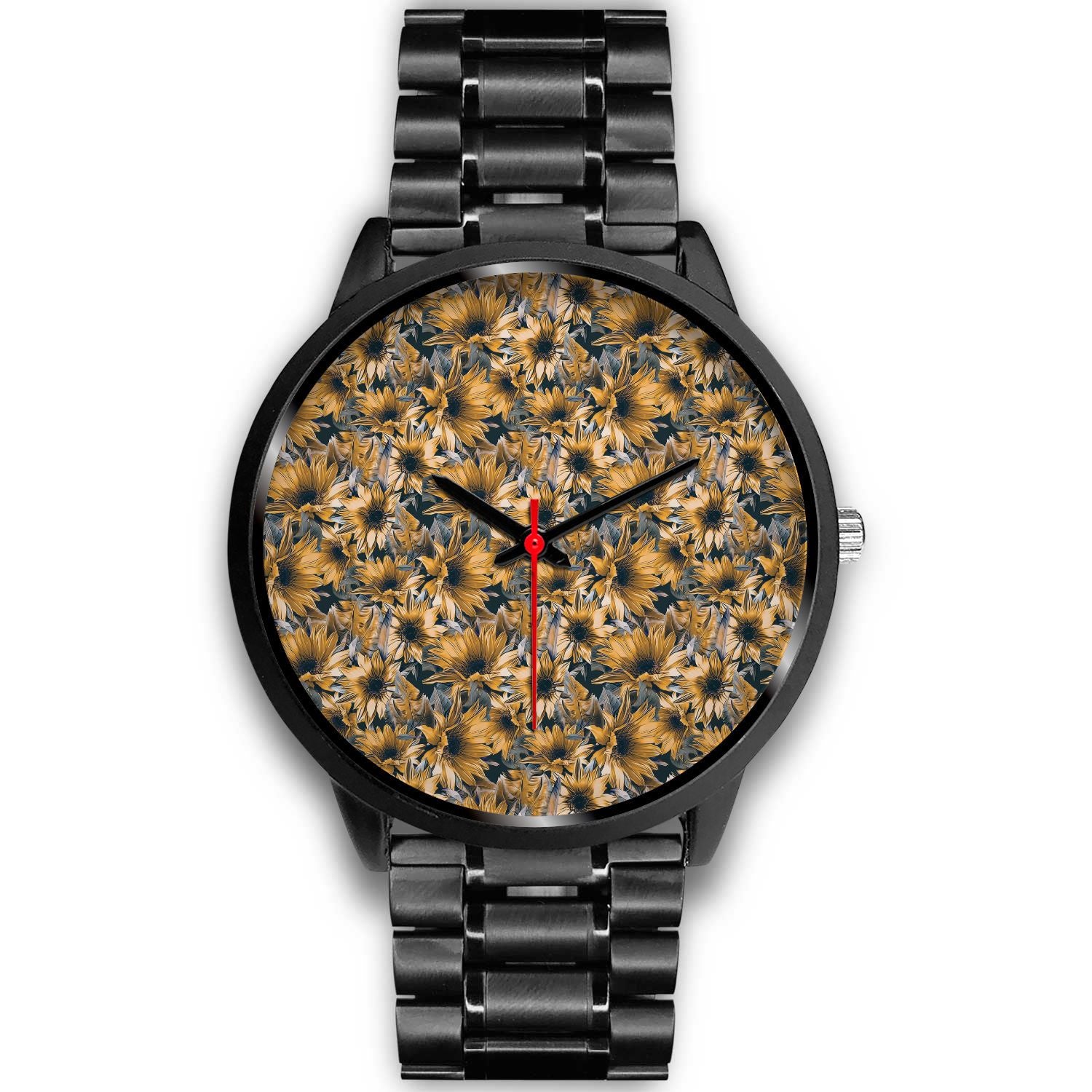 Vintage Sunflower Pattern Print Black Watch