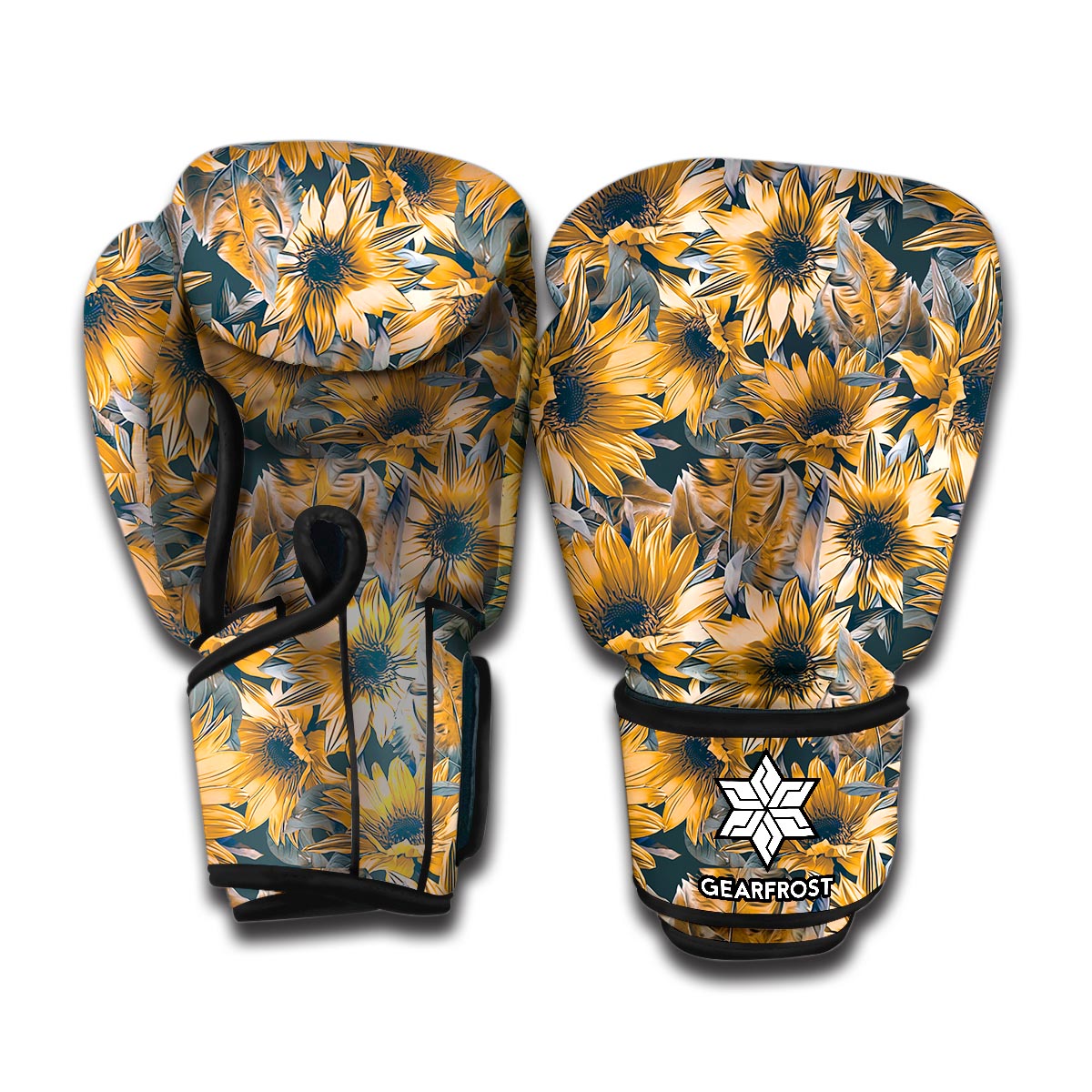 Vintage Sunflower Pattern Print Boxing Gloves