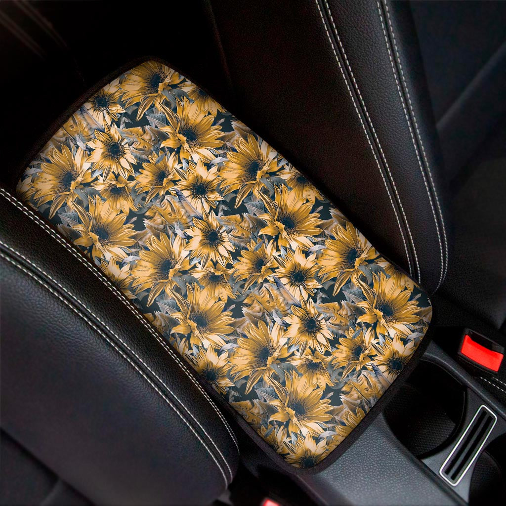 Vintage Sunflower Pattern Print Car Center Console Cover