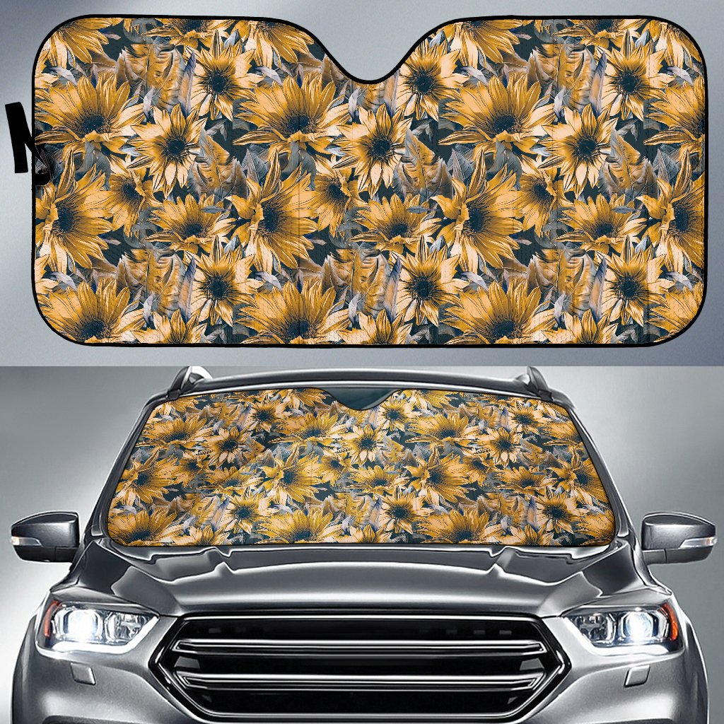 Vintage Sunflower Pattern Print Car Sun Shade