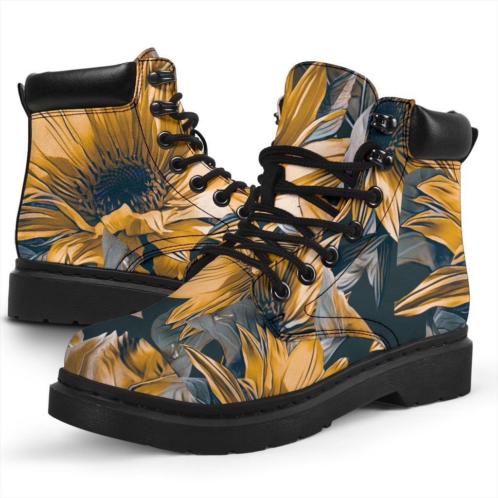 Vintage Sunflower Pattern Print Classic Boots