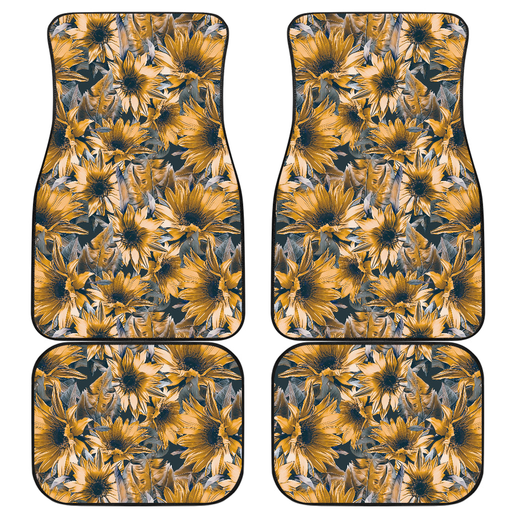 Vintage Sunflower Pattern Print Front and Back Car Floor Mats