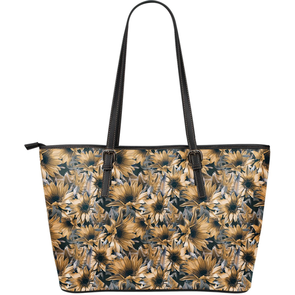 Vintage Sunflower Pattern Print Leather Tote Bag