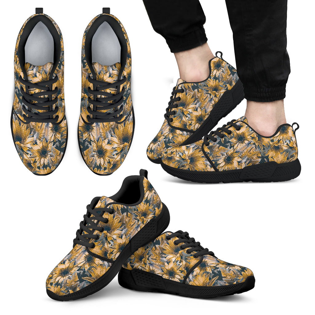 Vintage Sunflower Pattern Print Men's Athletic Shoes