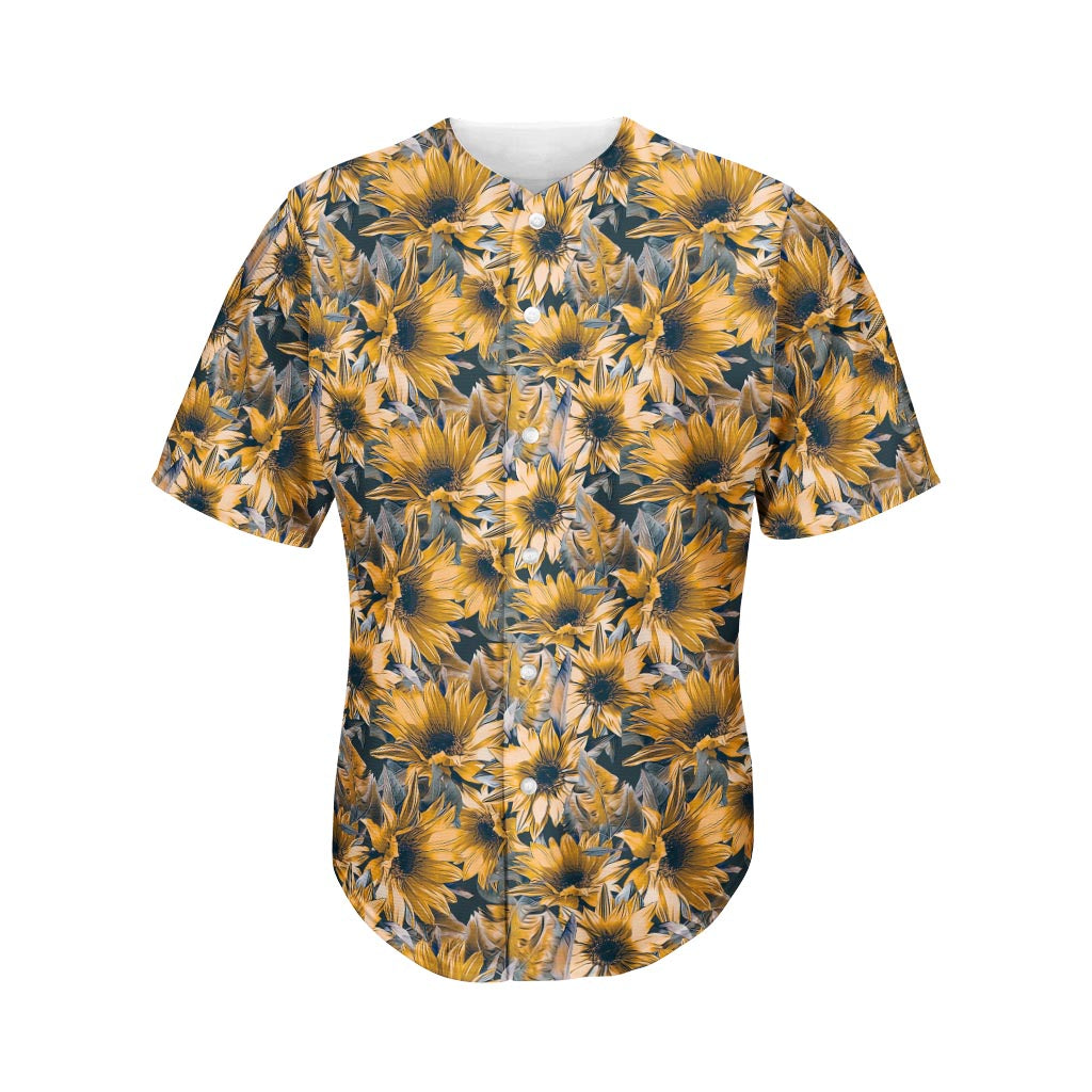 Vintage Sunflower Pattern Print Men's Baseball Jersey