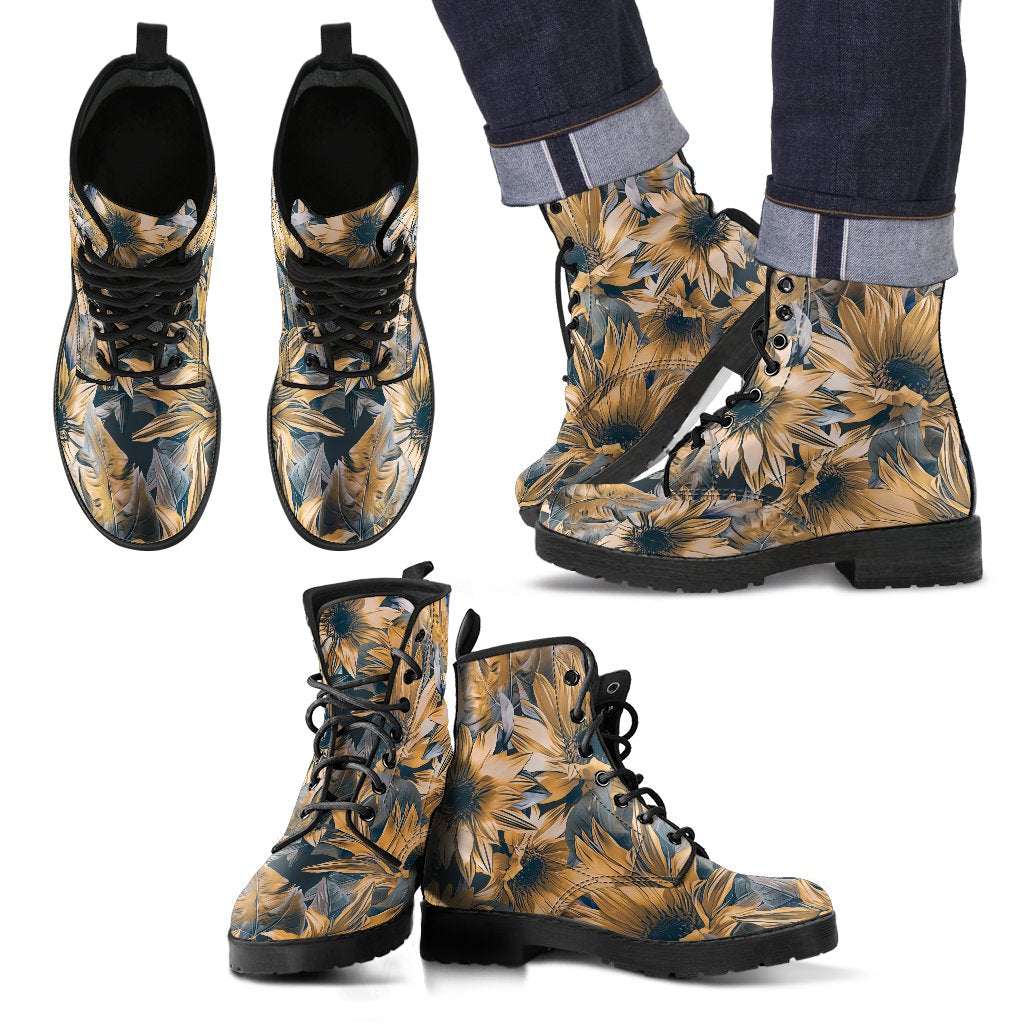 Vintage Sunflower Pattern Print Men's Boots