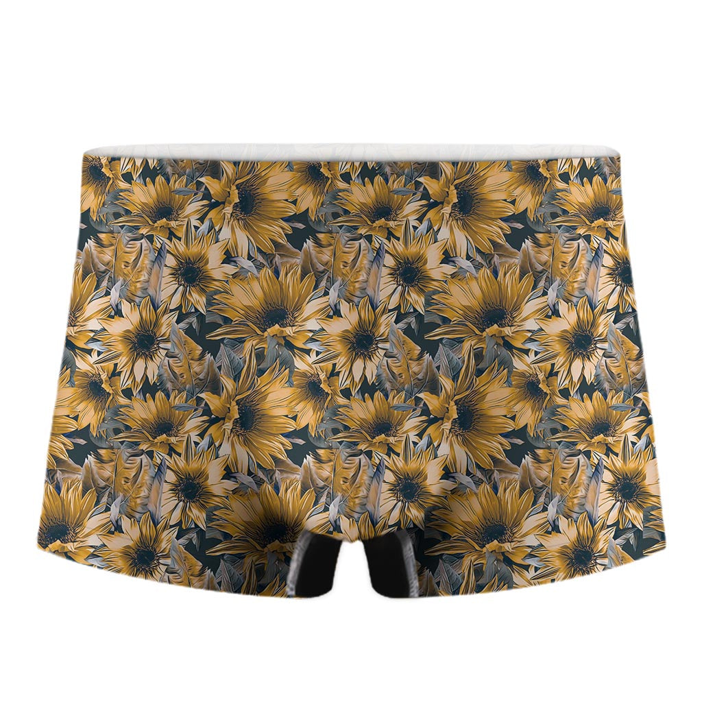 Vintage Sunflower Pattern Print Men's Boxer Briefs