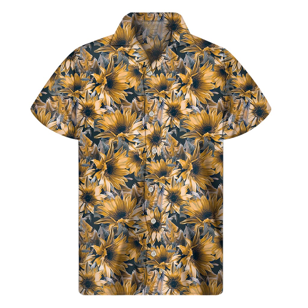 Vintage Sunflower Pattern Print Men's Short Sleeve Shirt