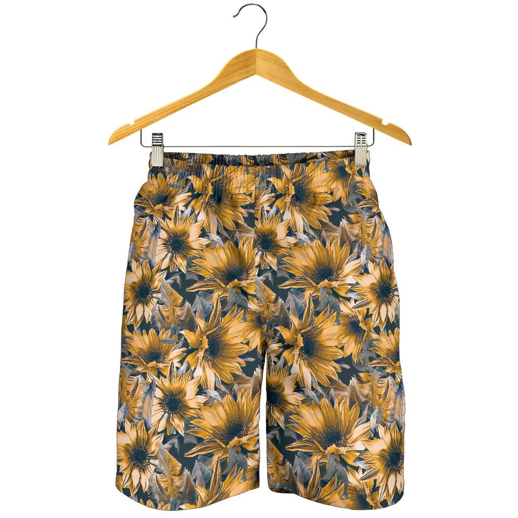 Vintage Sunflower Pattern Print Men's Shorts