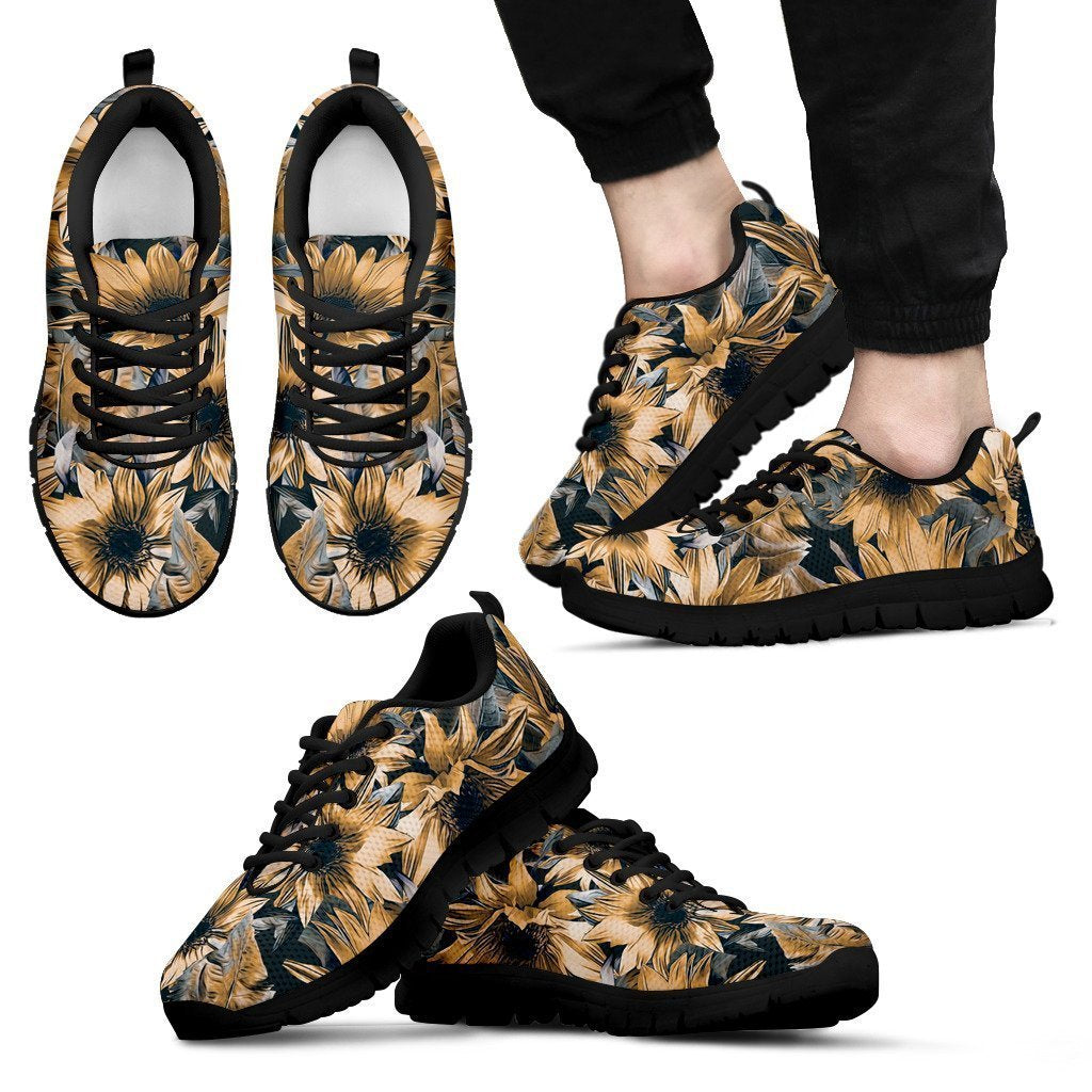 Vintage Sunflower Pattern Print Men's Sneakers