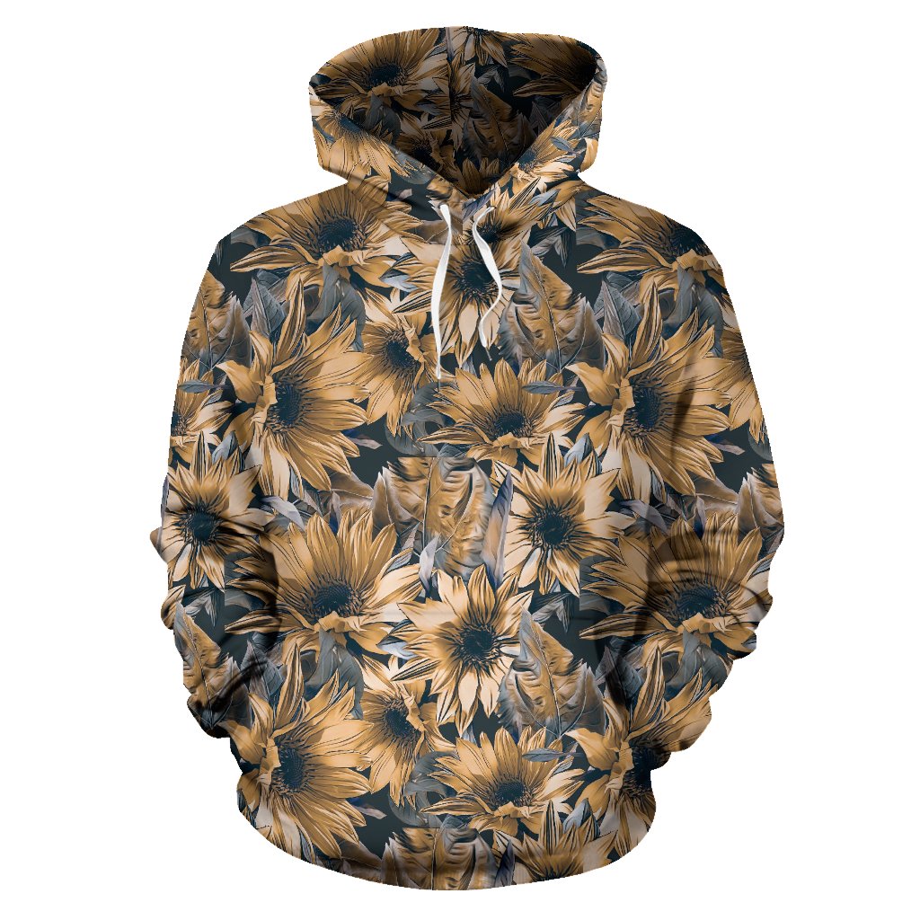 Vintage Sunflower Pattern Print Pullover Hoodie