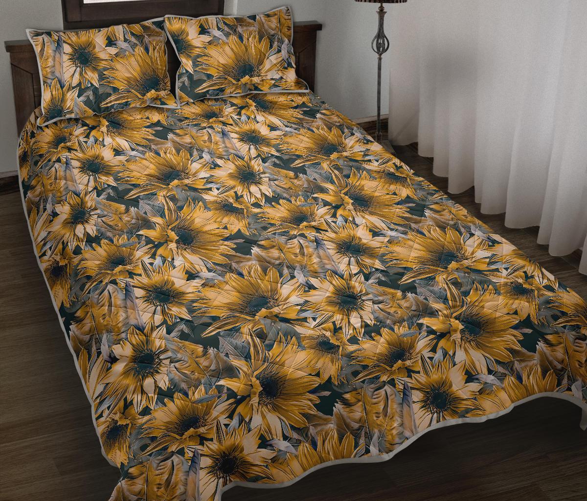 Vintage Sunflower Pattern Print Quilt Bed Set