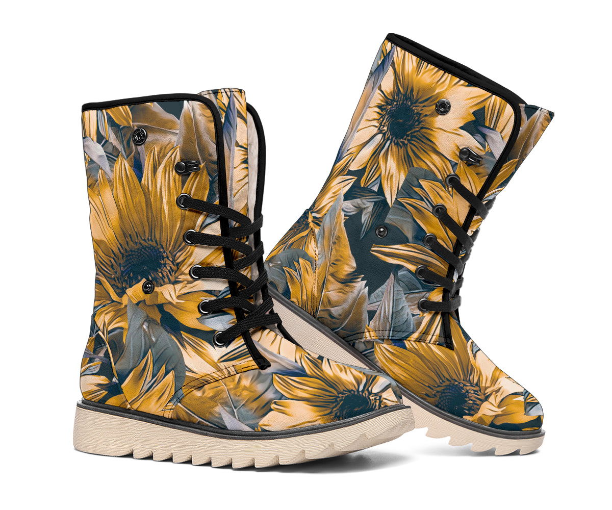 Vintage Sunflower Pattern Print Winter Boots