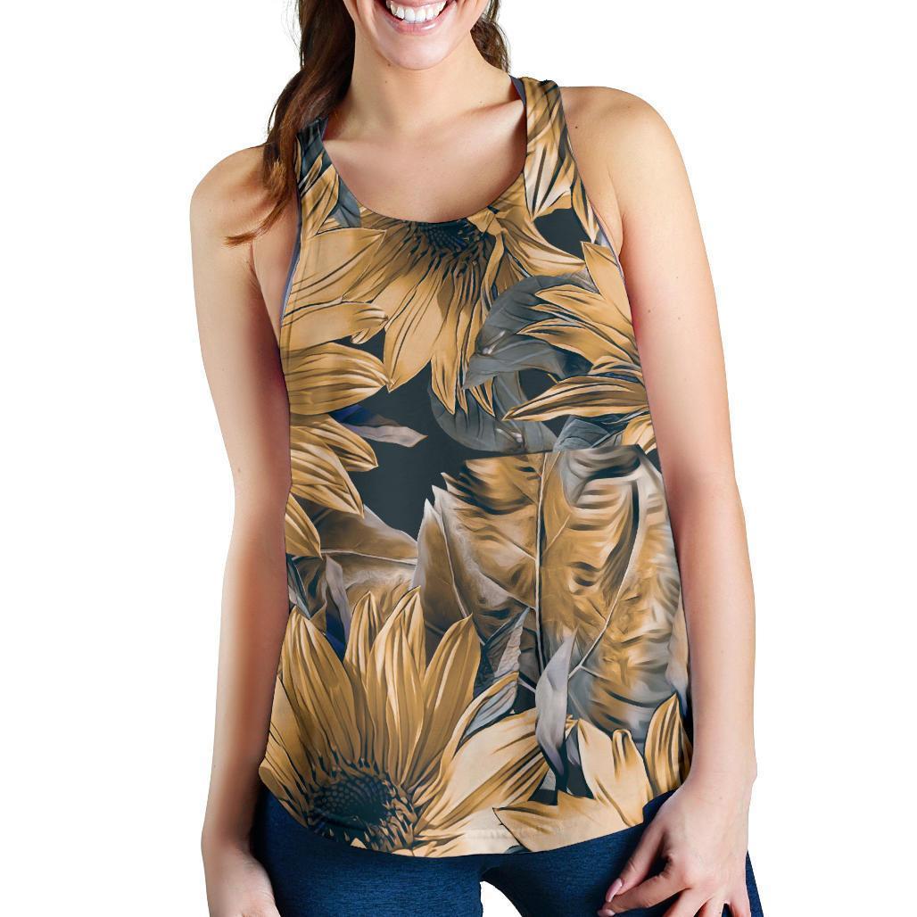 Vintage Sunflower Pattern Print Women's Racerback Tank Top