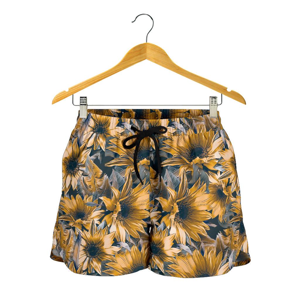 Vintage Sunflower Pattern Print Women's Shorts