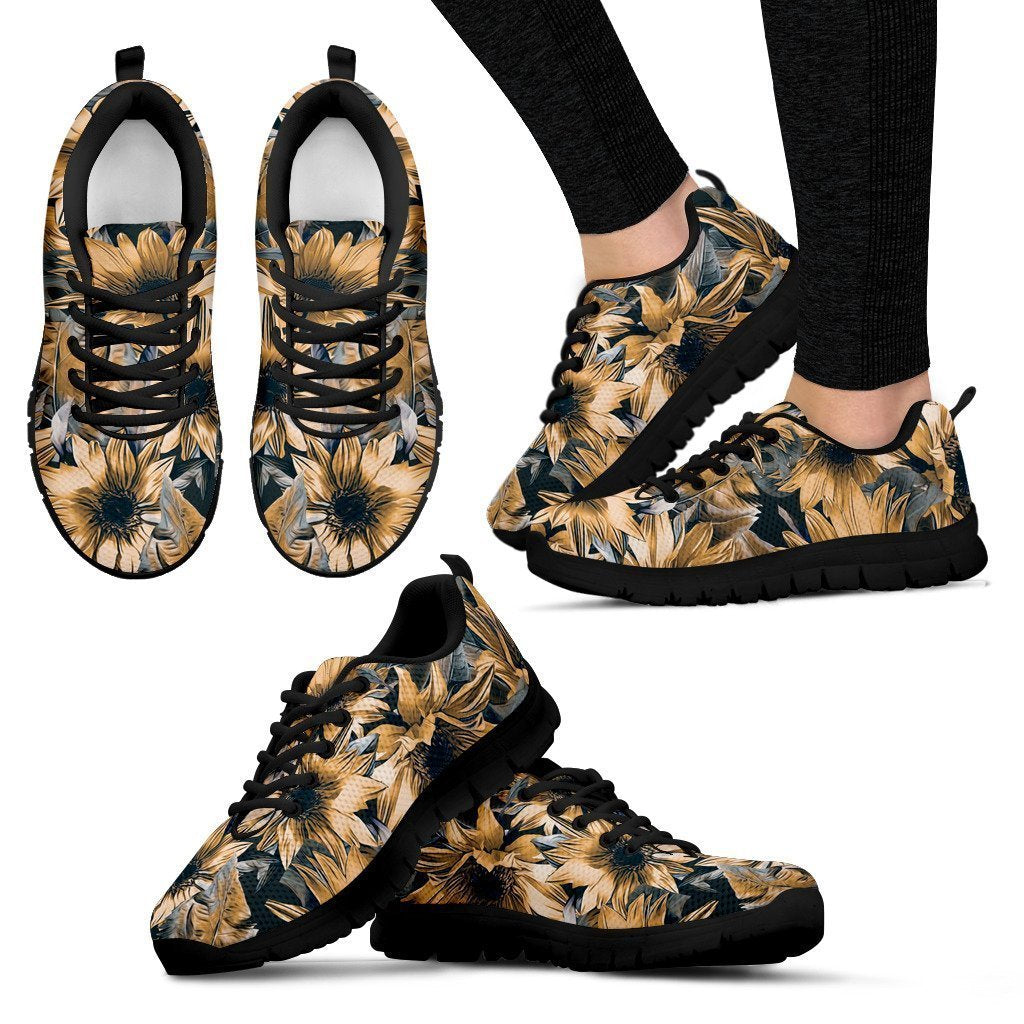 Vintage Sunflower Pattern Print Women's Sneakers