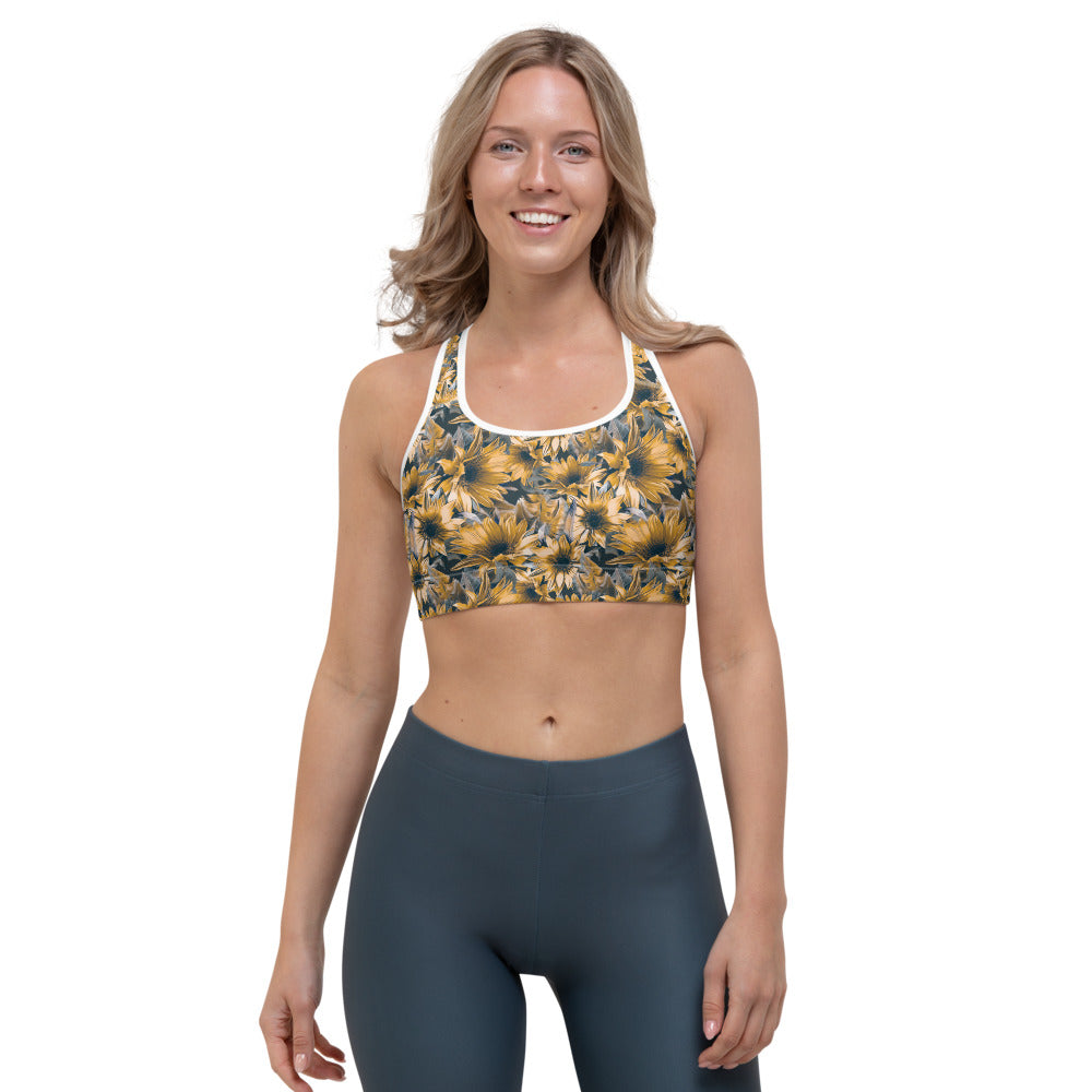 Vintage Sunflower Pattern Print Women's Sports Bra