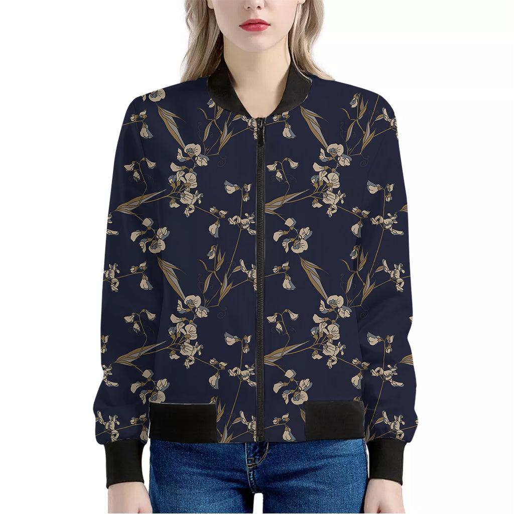 Vintage Sweet Pea Pattern Print Women's Bomber Jacket