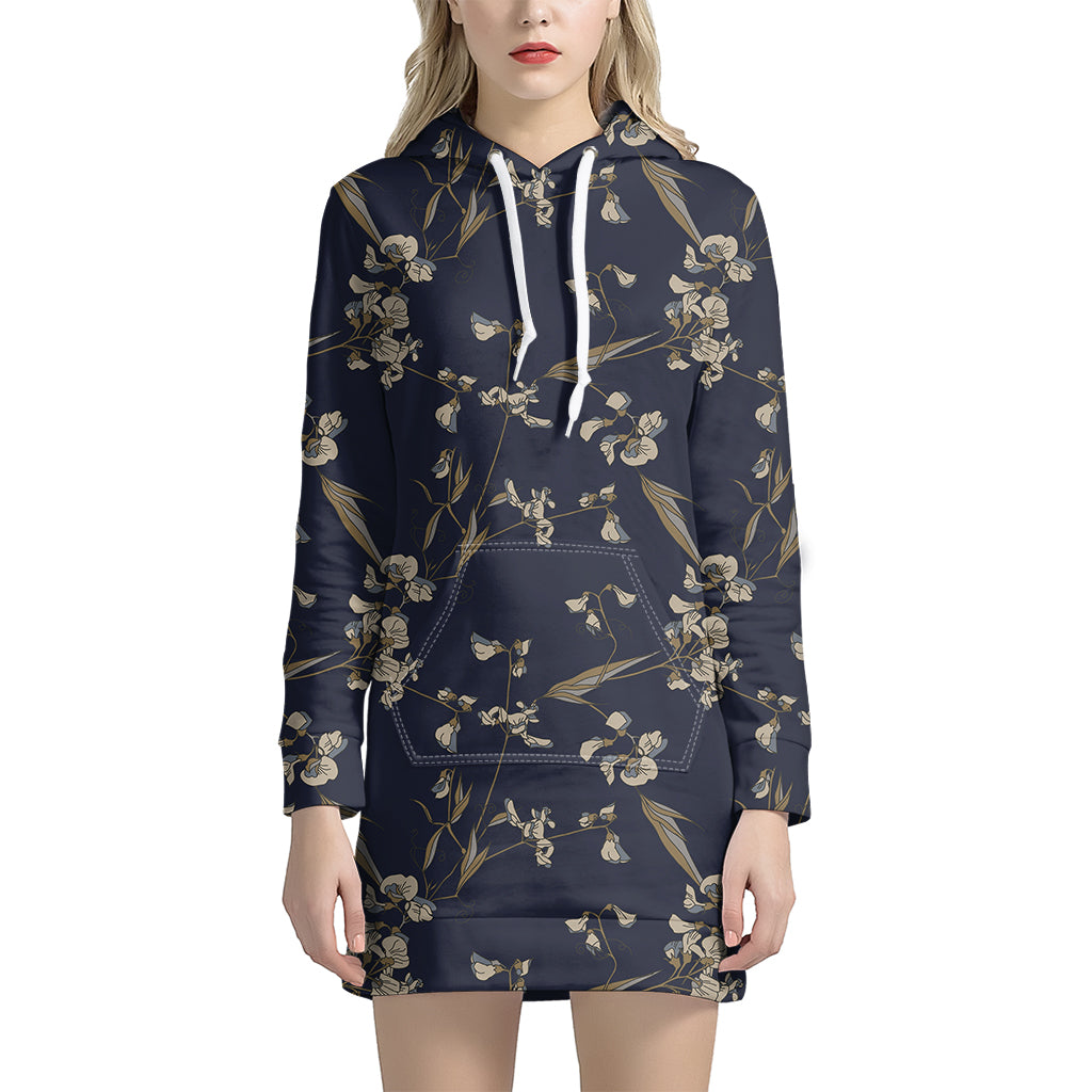 Vintage Sweet Pea Pattern Print Women's Pullover Hoodie Dress