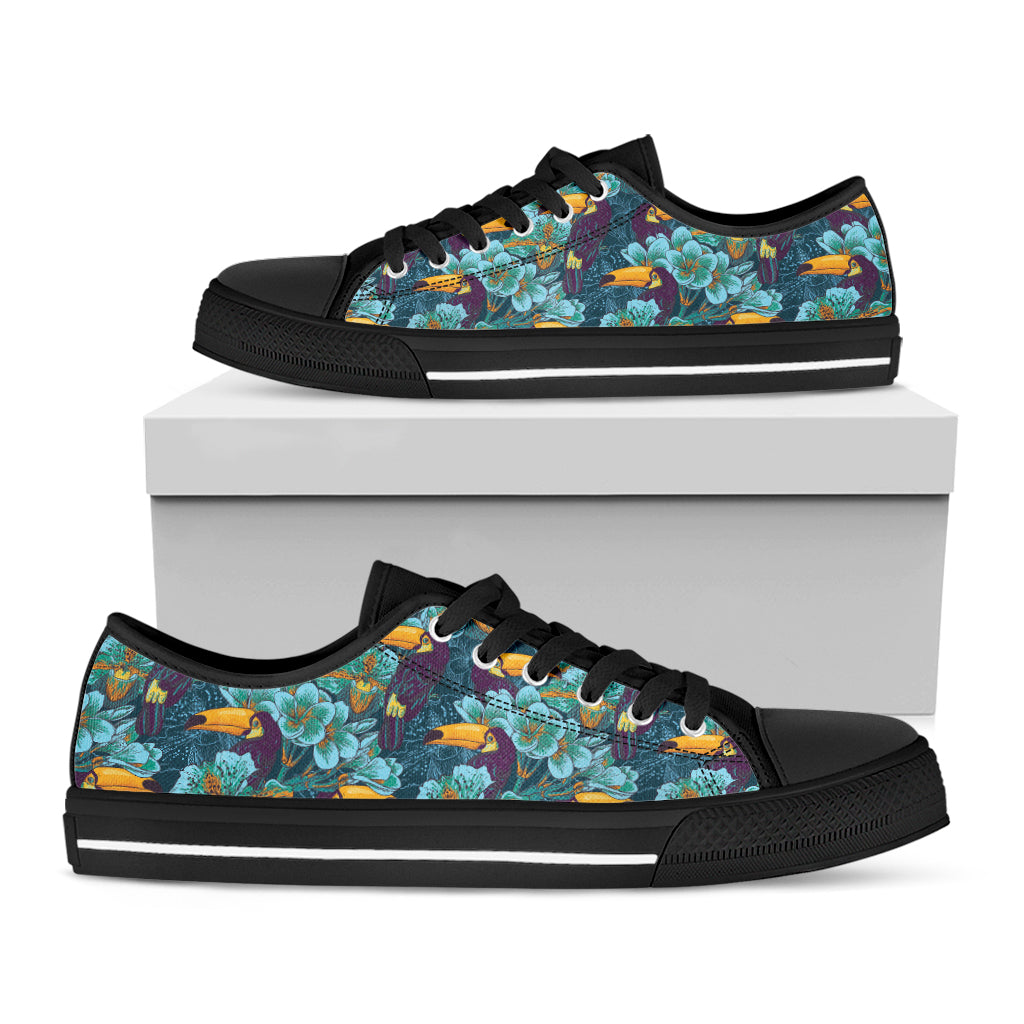 Vintage Toucan Pattern Print Black Low Top Shoes