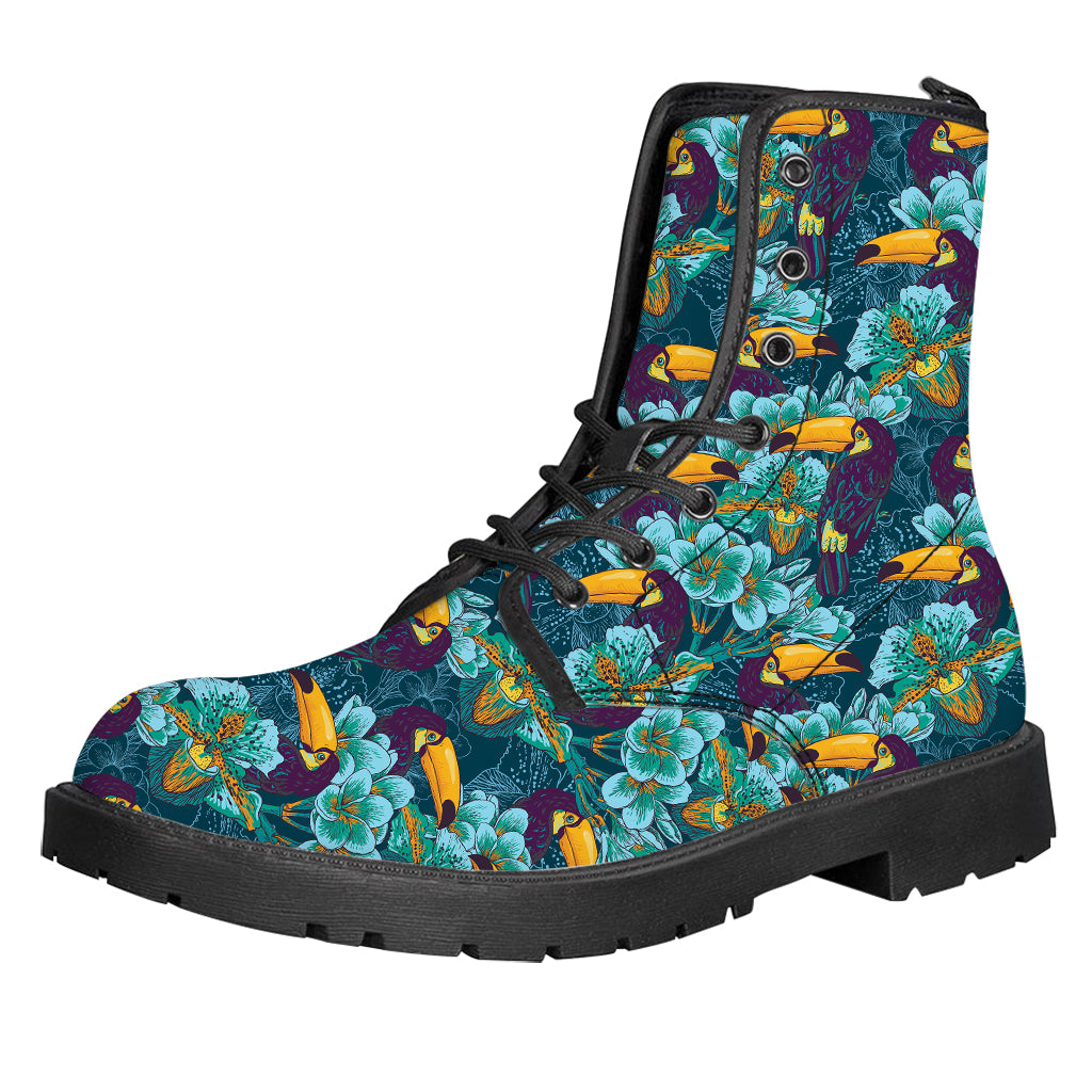 Vintage Toucan Pattern Print Leather Boots