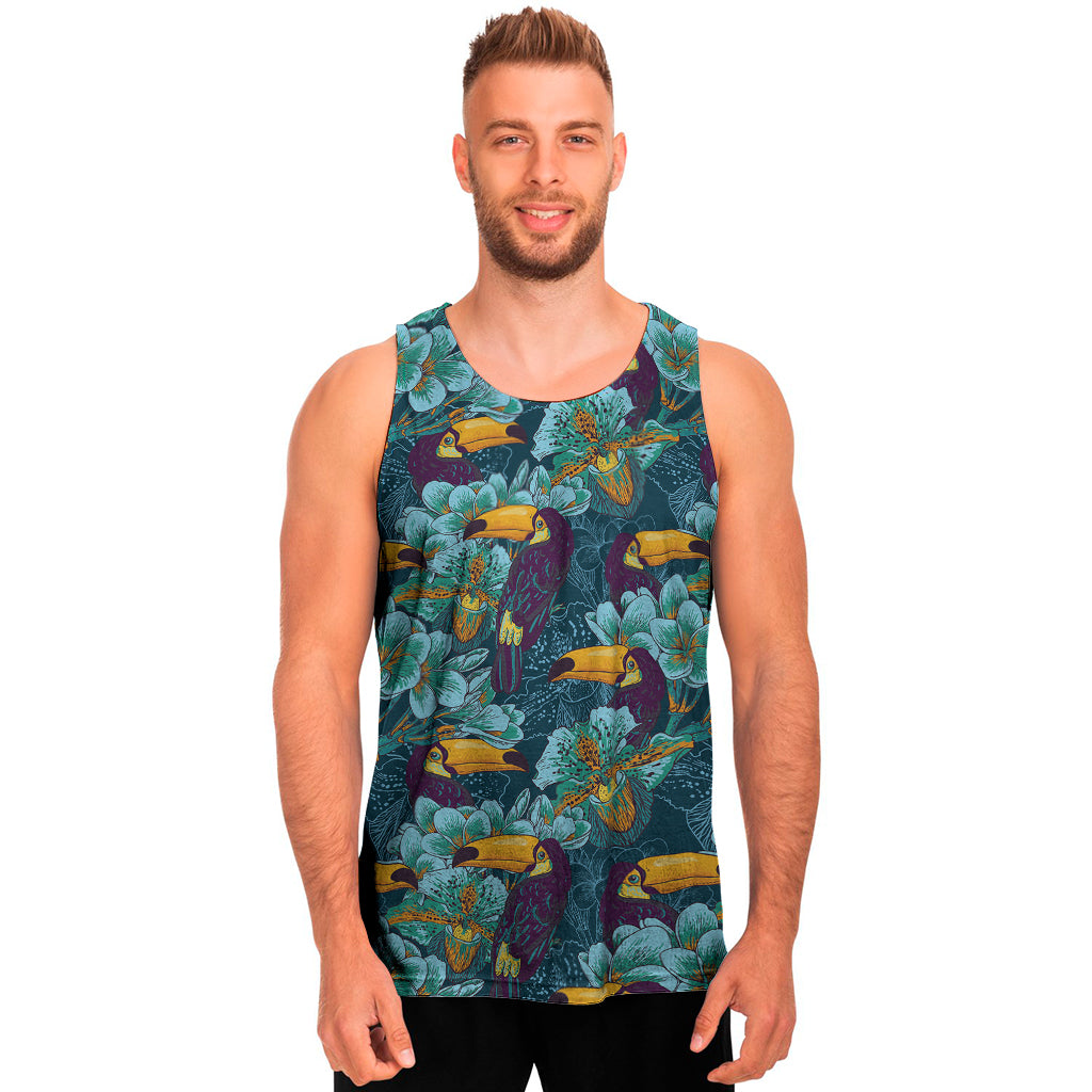 Vintage Toucan Pattern Print Men's Tank Top