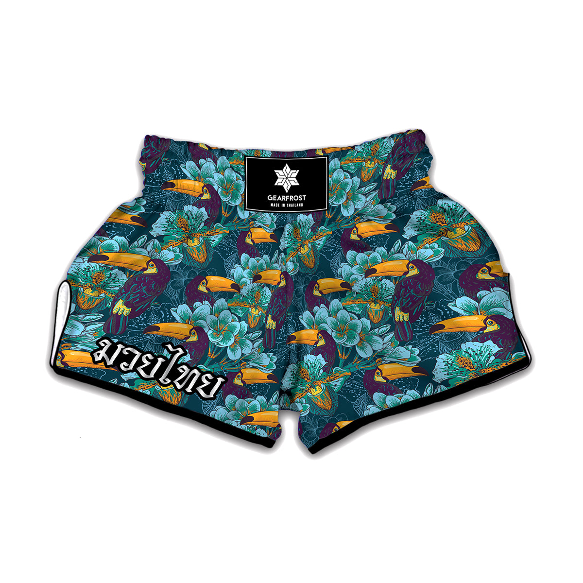 Vintage Toucan Pattern Print Muay Thai Boxing Shorts