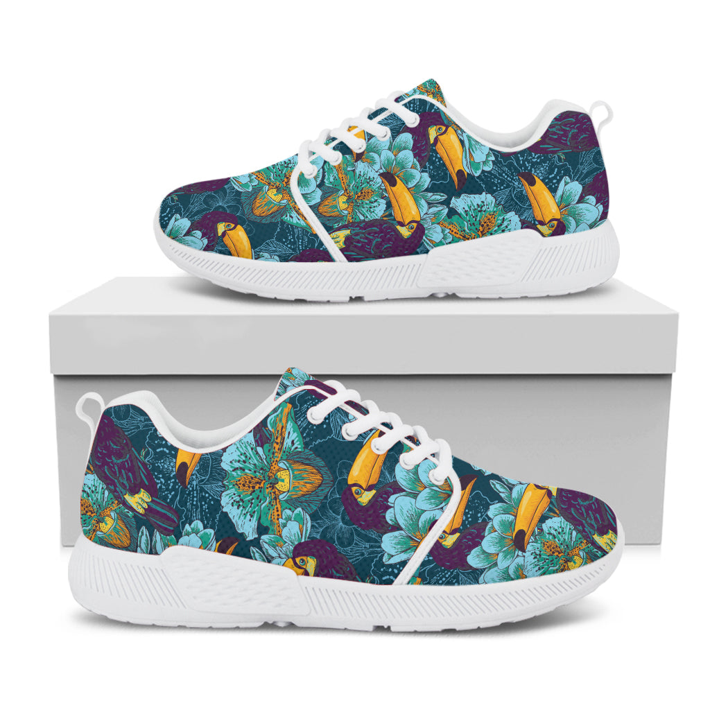 Vintage Toucan Pattern Print White Athletic Shoes