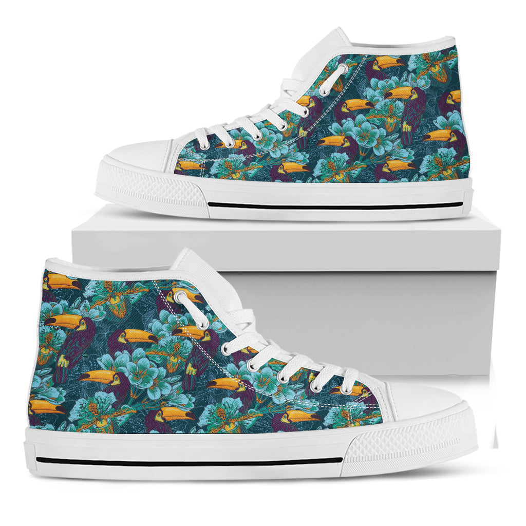 Vintage Toucan Pattern Print White High Top Shoes